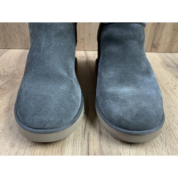 UGG Women Classic Femme Short Slate Wedge Boots Size 7 Gray Suede Sheepskin - Picture 5 of 14